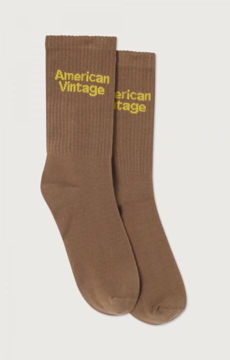 chaussettes marrons avec logo jaune American Vintage