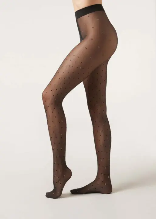 collants noirs transparents à pois noirs et dorés 30 deniers Calzedonia