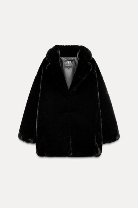 manteau en fausse fourrure noir Zara