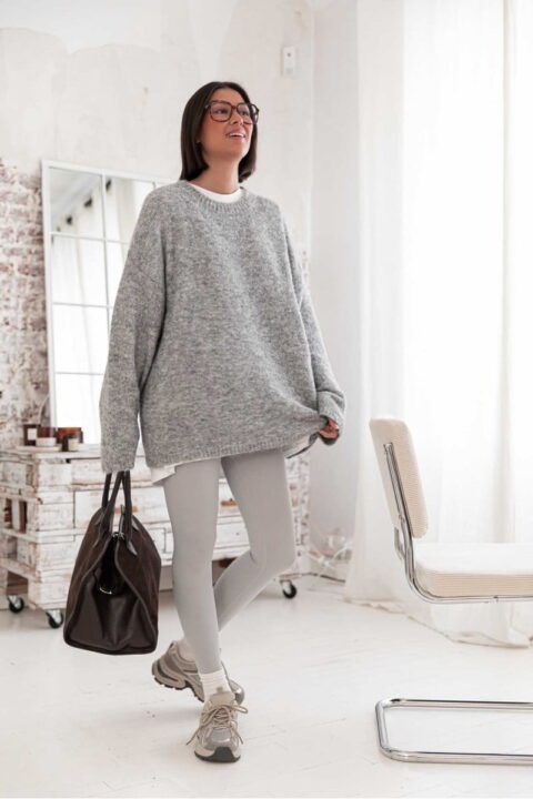 pull en maille oversize gris clair Pretty Wire