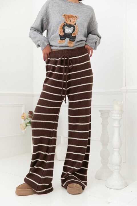 pantalon en mohair chocolat avec rayures blanches Pretty Wire