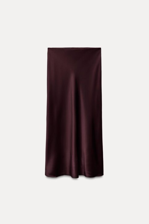 jupe longue satinée bordeaux Zara