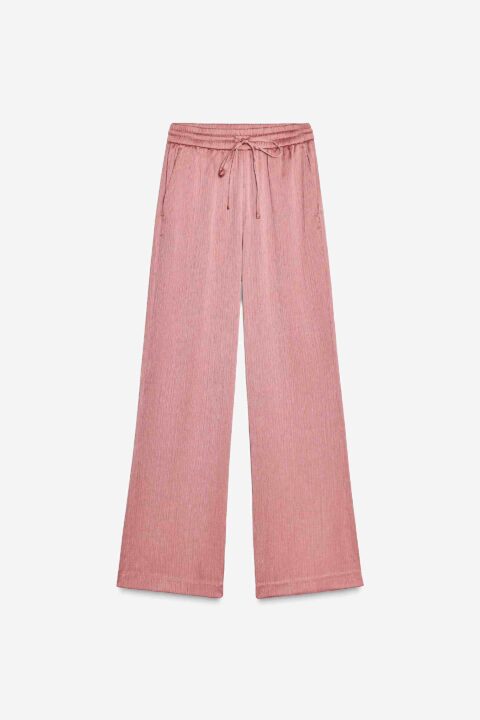 pantalon de tailleur en tissu effet soie plissé rose poudré Zara