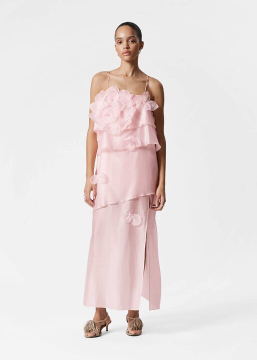 robe longue rose clair avec grosse fleur sur la poitrine et petites fleurs dans le bas & Other Stories