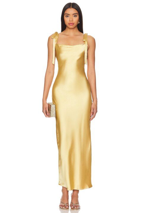robe longue jaune satinée avec noeud sur les bretelles Revolve