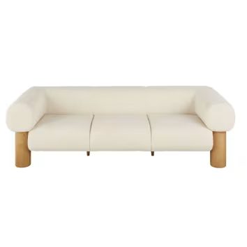 canapé tissu bouclette écru avec pieds en bois clair Maisons du Monde