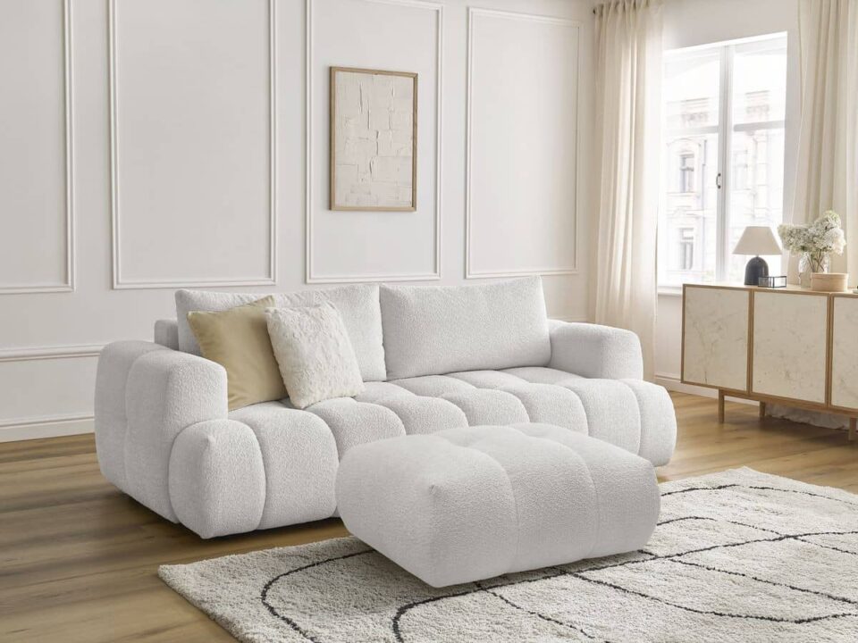 canapé beige tissu bouclette Bobochic Paris