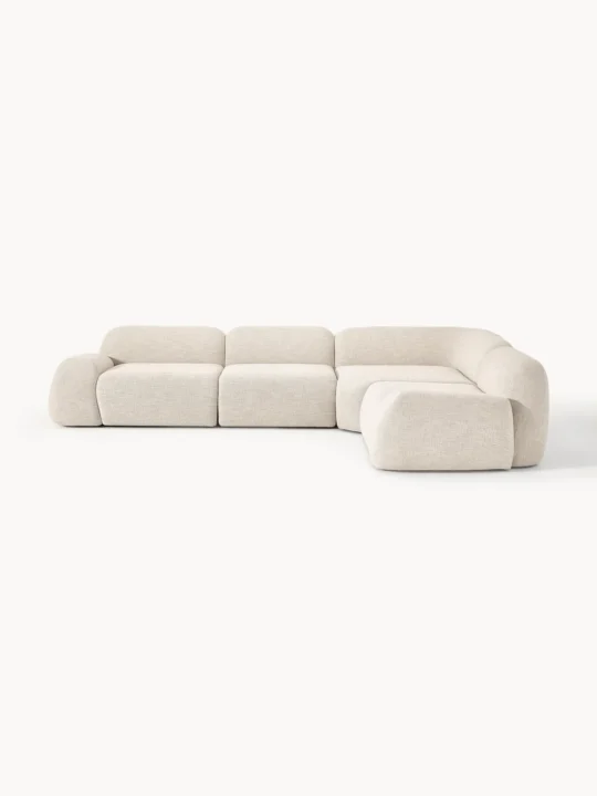 canapé d'angle en tissu bouclette beige clair Westwing