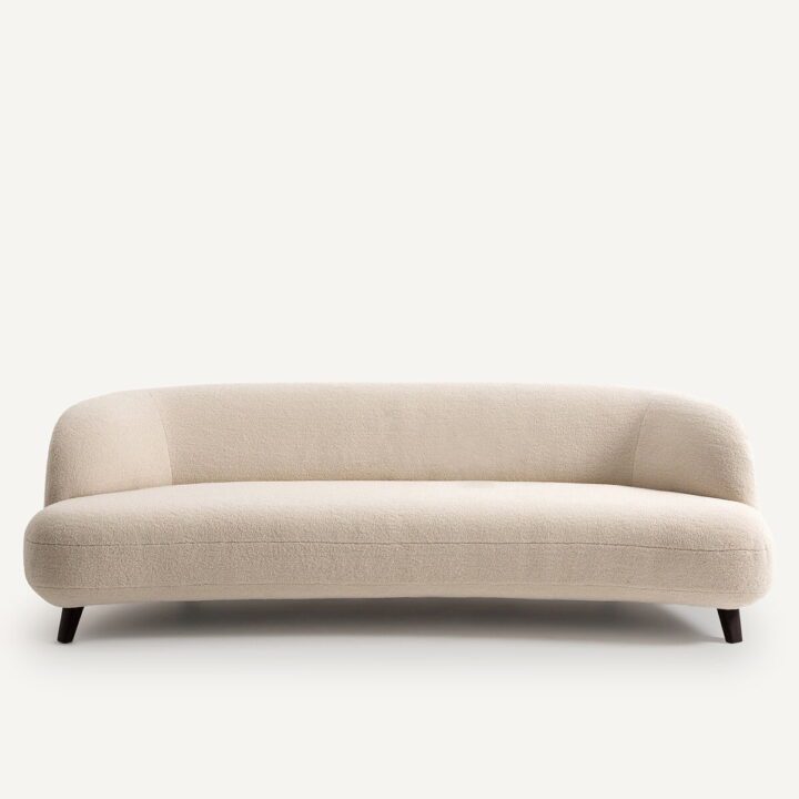canapé blanc en tissu bouclette avec pieds en bois La Redoute