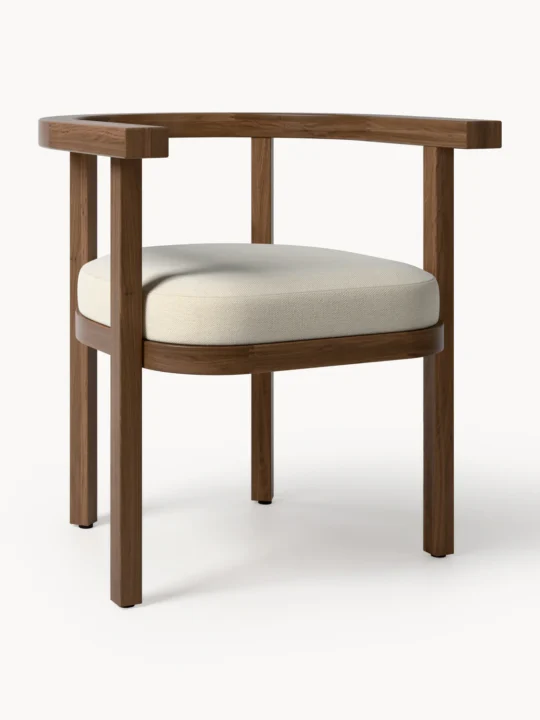 chaise de jardin en bois foncé avec coussin beige Westwing