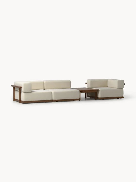 salon de jardin en bois avec coussins beiges Westwing