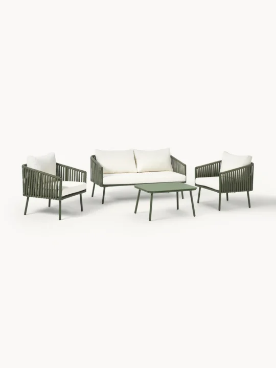 salon de jardin en metal vert avec coussins beiges Westwing