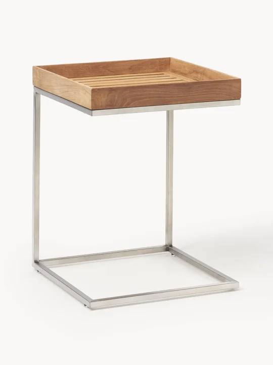 table d'appoint de jardin en metal blanc et bois clair Westwing